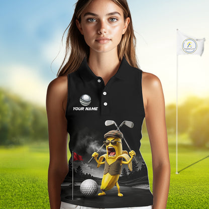 Custom Funny Golf Sleeveless Polo Shirt For Women Angry Banana Golfer Shirt Custom Name Team Golf Jersey NYN4330