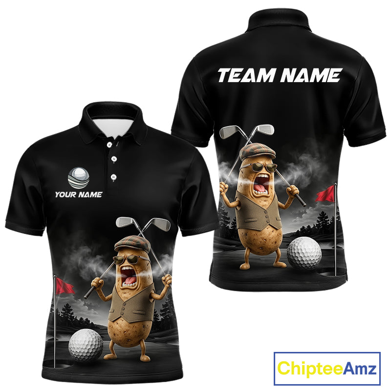 Custom Funny Golf Polo Shirt For Men Angry Potato Golfer Shirt Custom Name Team Golf Jersey NYN4331