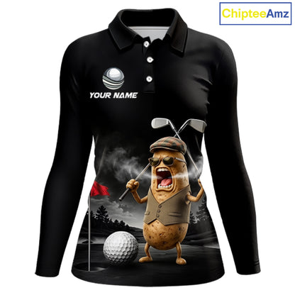 Custom Funny Golf Polo Shirt For Women Angry Potato Golfer Shirt Custom Name Team Golf Jersey NYN4331