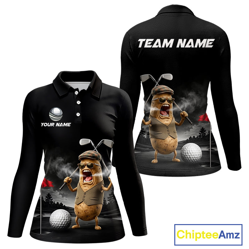 Custom Funny Golf Polo Shirt For Women Angry Potato Golfer Shirt Custom Name Team Golf Jersey NYN4331
