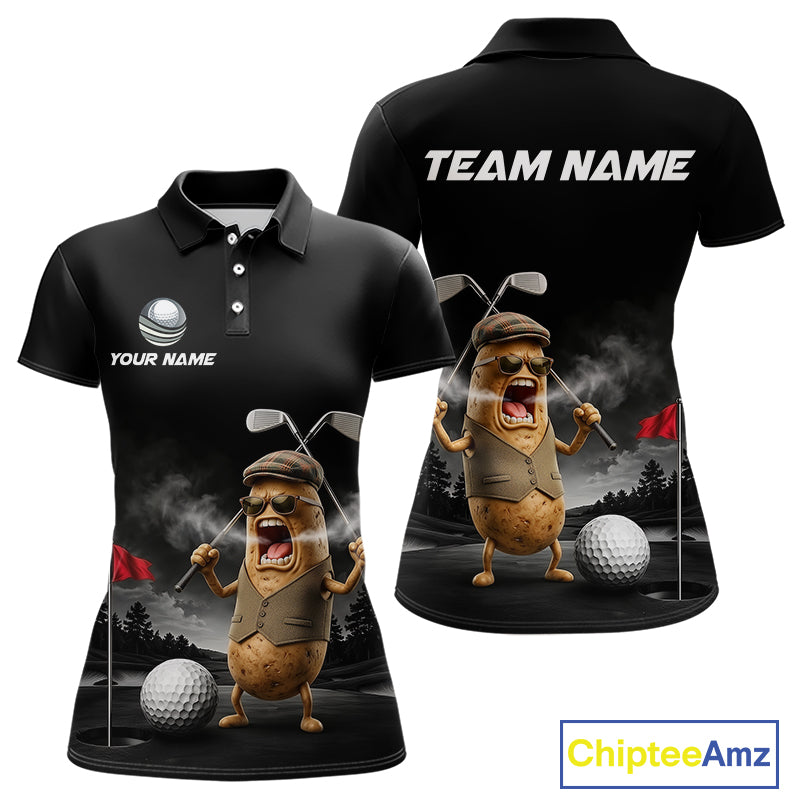 Custom Funny Golf Polo Shirt For Women Angry Potato Golfer Shirt Custom Name Team Golf Jersey NYN4331