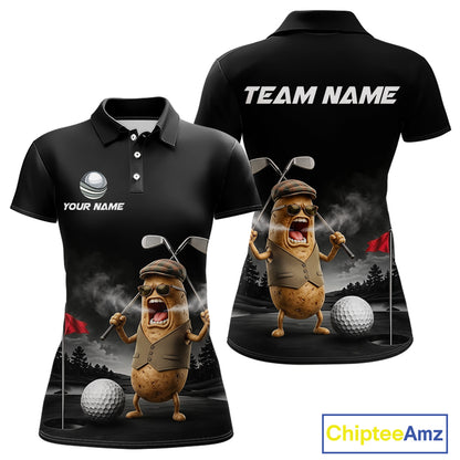 Custom Funny Golf Polo Shirt For Women Angry Potato Golfer Shirt Custom Name Team Golf Jersey NYN4331