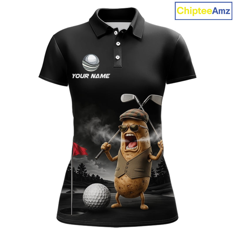 Custom Funny Golf Polo Shirt For Women Angry Potato Golfer Shirt Custom Name Team Golf Jersey NYN4331