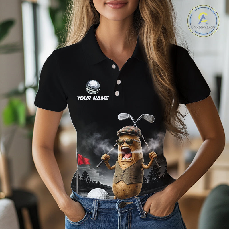Custom Funny Golf Polo Shirt For Women Angry Potato Golfer Shirt Custom Name Team Golf Jersey NYN4331