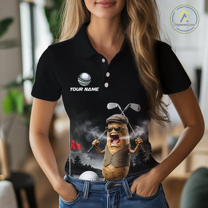 Custom Funny Golf Polo Shirt For Women Angry Potato Golfer Shirt Custom Name Team Golf Jersey NYN4331