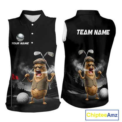 Custom Funny Golf Sleeveless Polo Shirt For Women Angry Potato Golfer Shirt Custom Name Team Golf Jersey NYN4331