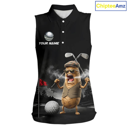 Custom Funny Golf Sleeveless Polo Shirt For Women Angry Potato Golfer Shirt Custom Name Team Golf Jersey NYN4331