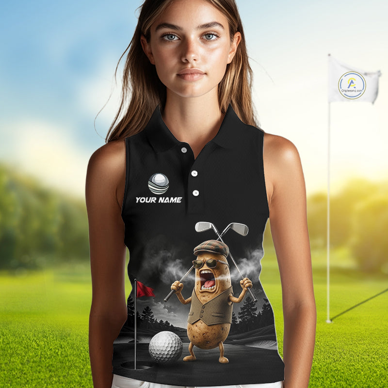 Custom Funny Golf Sleeveless Polo Shirt For Women Angry Potato Golfer Shirt Custom Name Team Golf Jersey NYN4331