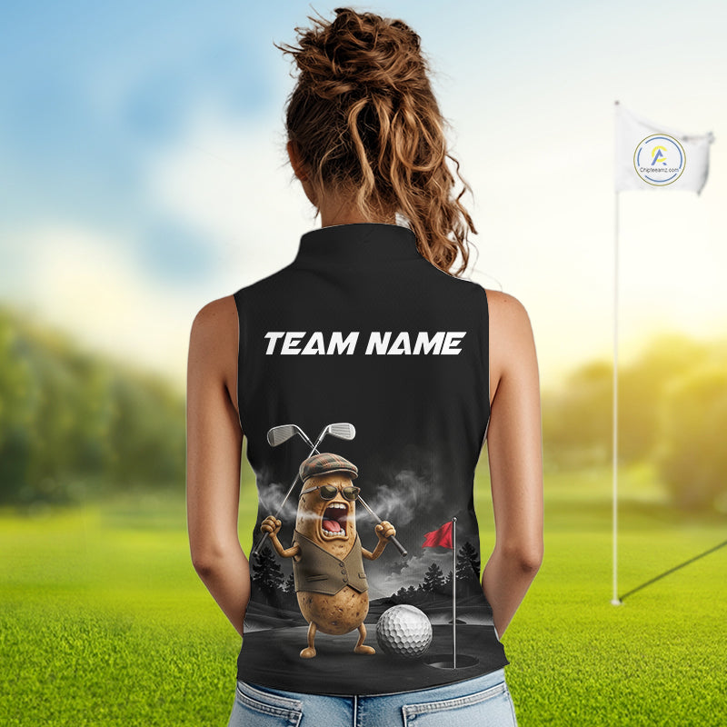Custom Funny Golf Sleeveless Polo Shirt For Women Angry Potato Golfer Shirt Custom Name Team Golf Jersey NYN4331