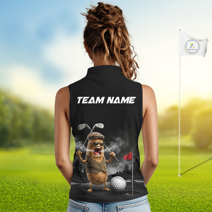 Custom Funny Golf Sleeveless Polo Shirt For Women Angry Potato Golfer Shirt Custom Name Team Golf Jersey NYN4331