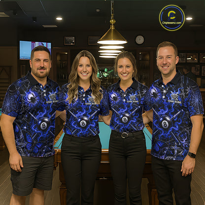 Personalized 8 Ball Blue Smoke Billiard Team Name Shirt Gothic Spider Butterfly Pool Ball Billiard For Men NYN4697