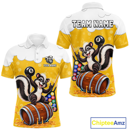 Beer Foam Skunk 8 Ball Billiard Shirt For Men Custom Name Funny Pool Polo 1/4-Zip Team Jersey NYN5082