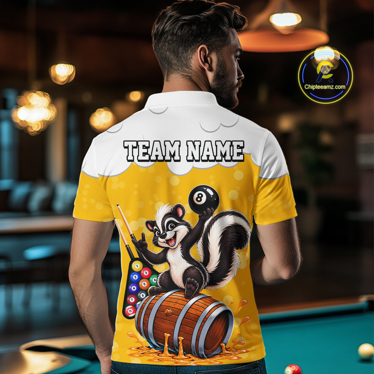 Beer Foam Skunk 8 Ball Billiard Shirt For Men Custom Name Funny Pool Polo 1/4-Zip Team Jersey NYN5082