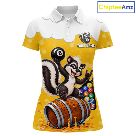 Beer Foam Skunk 8 Ball Billiard Shirt For Women Custom Name Funny Pool Polo 1/4-Zip Team Jersey NYN5082