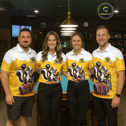 Beer Foam Skunk 8 Ball Billiard Shirt For Men Custom Name Funny Pool Polo 1/4-Zip Team Jersey NYN5082