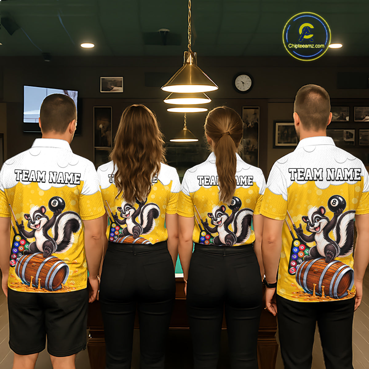 Beer Foam Skunk 8 Ball Billiard Shirt For Men Custom Name Funny Pool Polo 1/4-Zip Team Jersey NYN5082