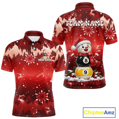 Men Christmas Snowman Billiard Polo 1/4-Zip Shirt Custom Xmas Pool Billiard Team Jersey NYN5091