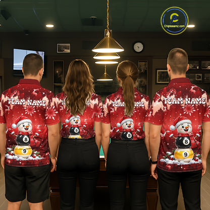 Men Christmas Snowman Billiard Polo 1/4-Zip Shirt Custom Xmas Pool Billiard Team Jersey NYN5091