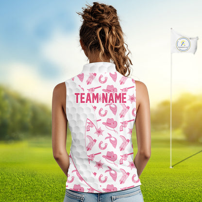 Pink Cowgirl Golf Sleeveless Polo Shirts For Women Custom Cowgirl Funny Golf Shirts, Upf Golf Shirts NYN3394