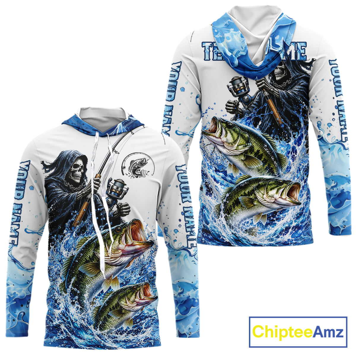 Custom Bass Fishing Jersey Long Sleeve Grim Reaper Largemouth Bass Duo Fishing Shirt Apparel For Men NYN4357