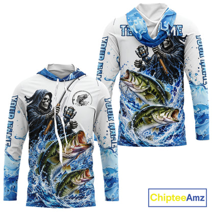 Custom Bass Fishing Jersey Long Sleeve Grim Reaper Largemouth Bass Duo Fishing Shirt Apparel For Men NYN4357