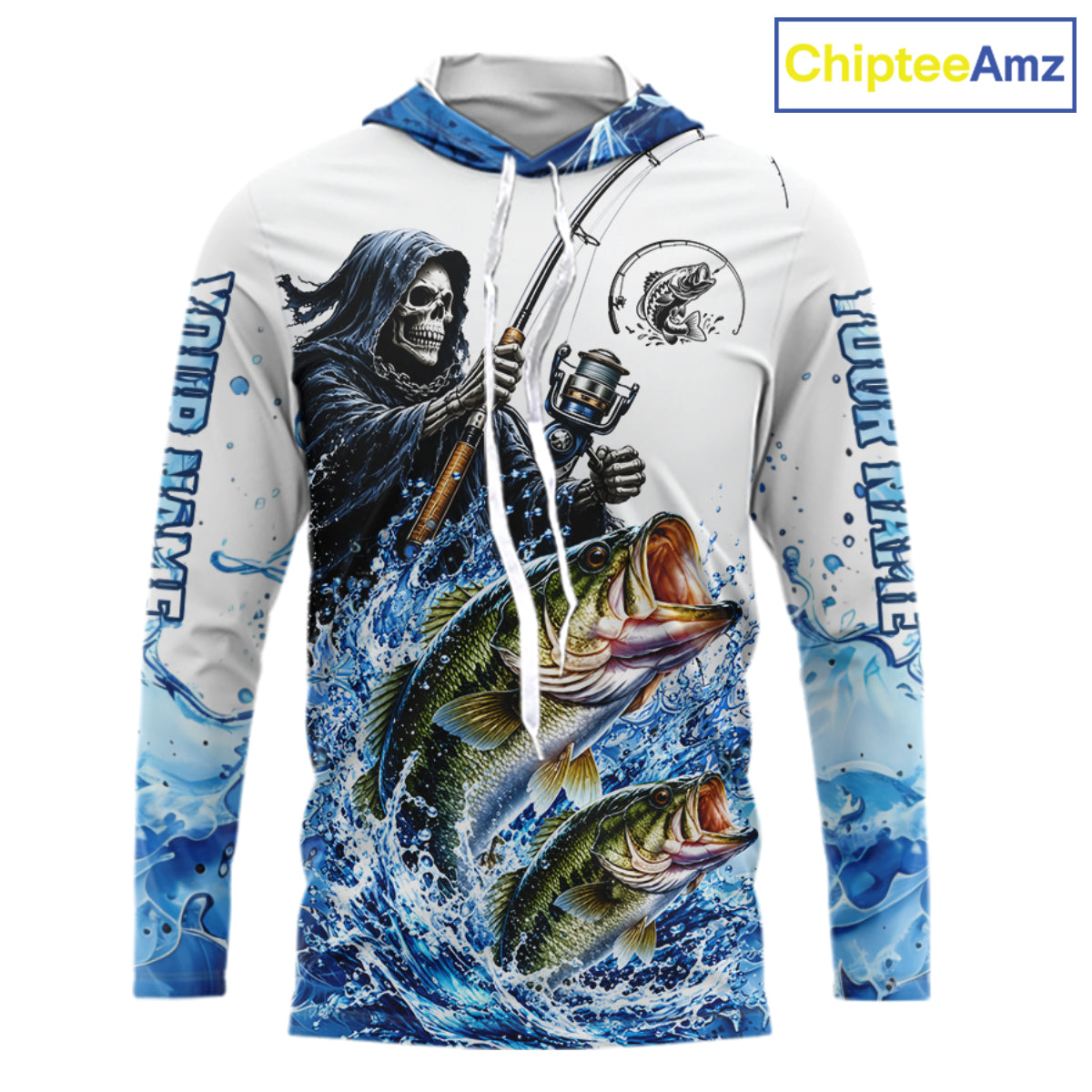 Custom Bass Fishing Jersey Long Sleeve Grim Reaper Largemouth Bass Duo Fishing Shirt Apparel For Men NYN4357