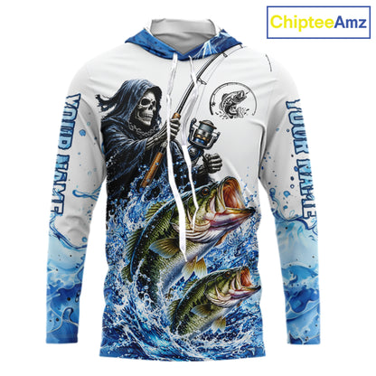 Custom Bass Fishing Jersey Long Sleeve Grim Reaper Largemouth Bass Duo Fishing Shirt Apparel For Men NYN4357