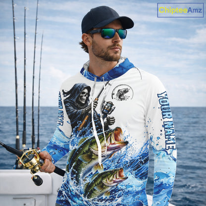 Custom Bass Fishing Jersey Long Sleeve Grim Reaper Largemouth Bass Duo Fishing Shirt Apparel For Men NYN4357