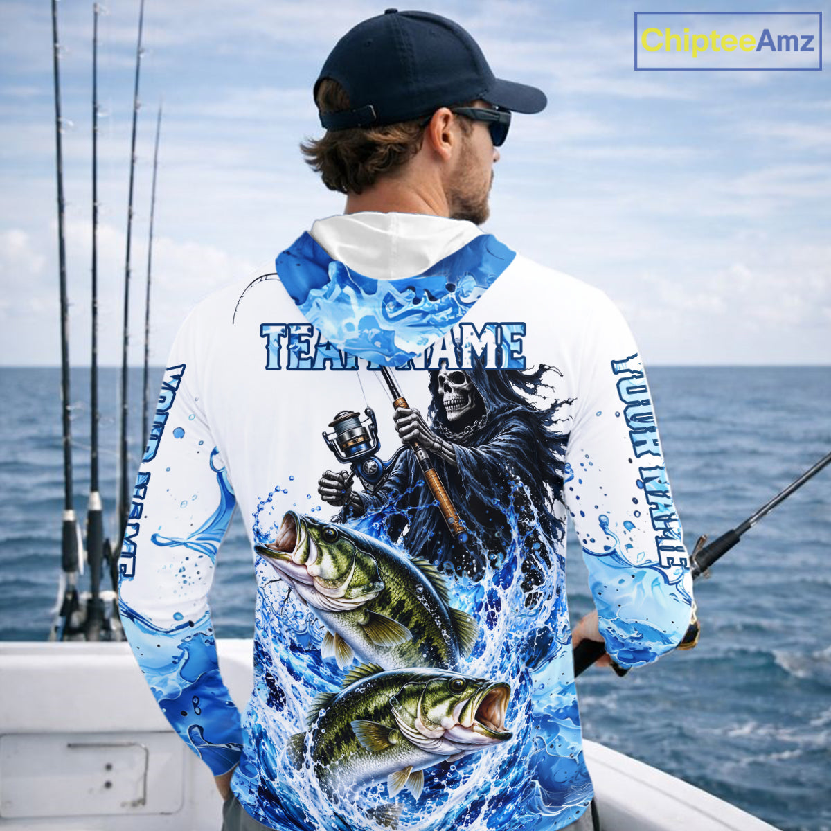 Custom Bass Fishing Jersey Long Sleeve Grim Reaper Largemouth Bass Duo Fishing Shirt Apparel For Men NYN4357
