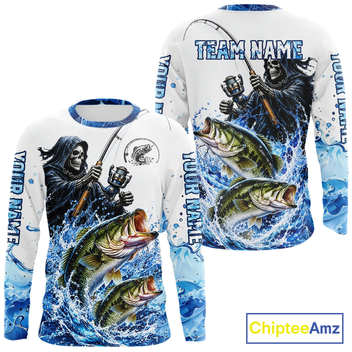 Custom Bass Fishing Jersey Long Sleeve Grim Reaper Largemouth Bass Duo Fishing Shirt Apparel For Men NYN4357