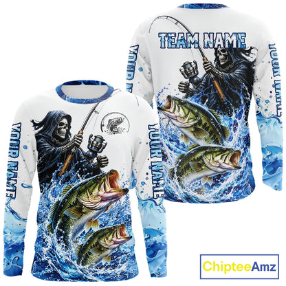 Custom Bass Fishing Jersey Long Sleeve Grim Reaper Largemouth Bass Duo Fishing Shirt Apparel For Men NYN4357