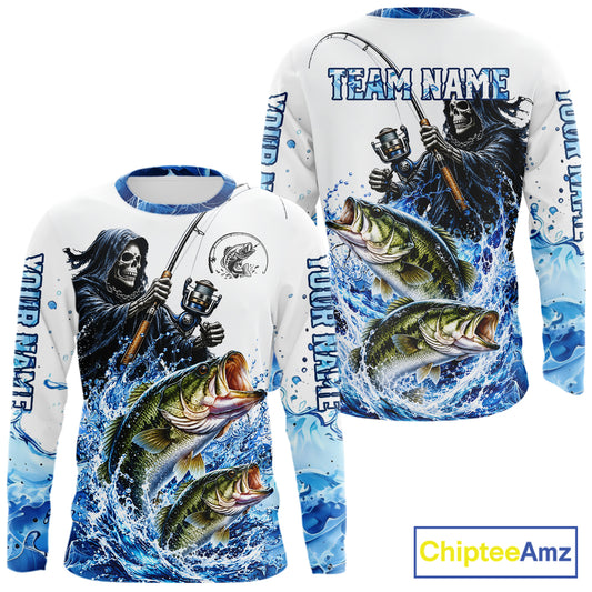 Custom Bass Fishing Jersey Long Sleeve Grim Reaper Largemouth Bass Duo Fishing Shirt Apparel For Men NYN4357