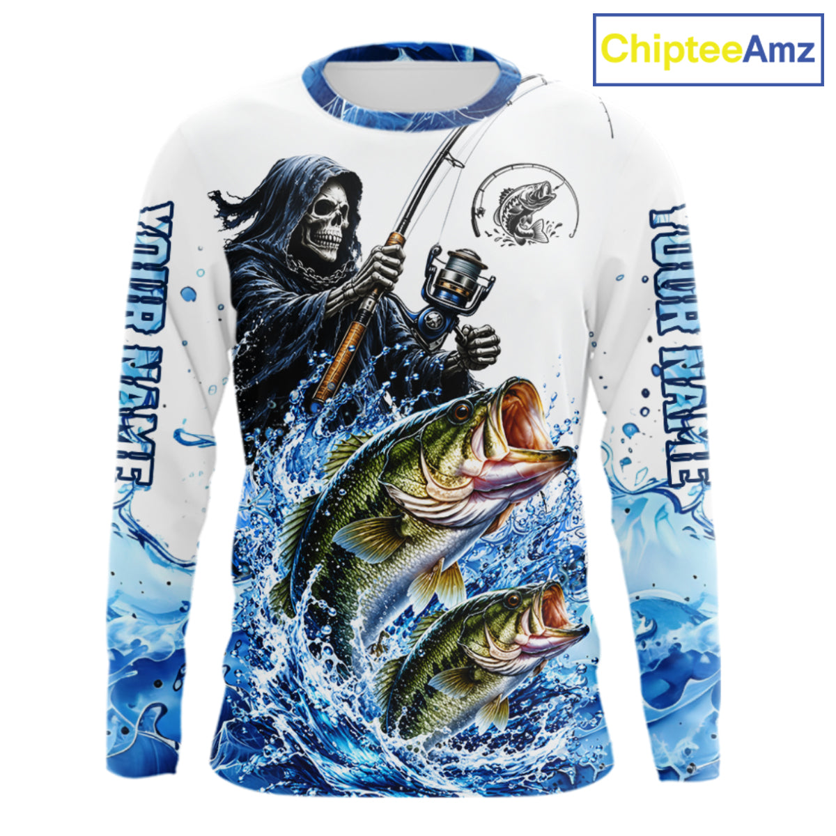 Custom Bass Fishing Jersey Long Sleeve Grim Reaper Largemouth Bass Duo Fishing Shirt Apparel For Men NYN4357