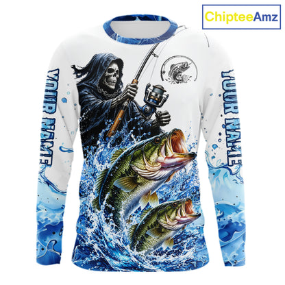 Custom Bass Fishing Jersey Long Sleeve Grim Reaper Largemouth Bass Duo Fishing Shirt Apparel For Men NYN4357