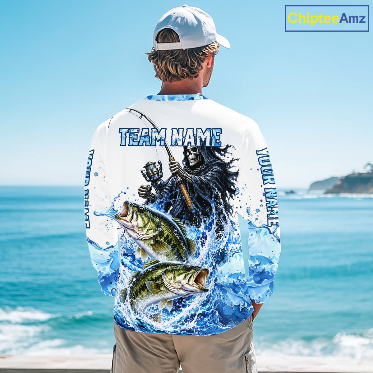 Custom Bass Fishing Jersey Long Sleeve Grim Reaper Largemouth Bass Duo Fishing Shirt Apparel For Men NYN4357