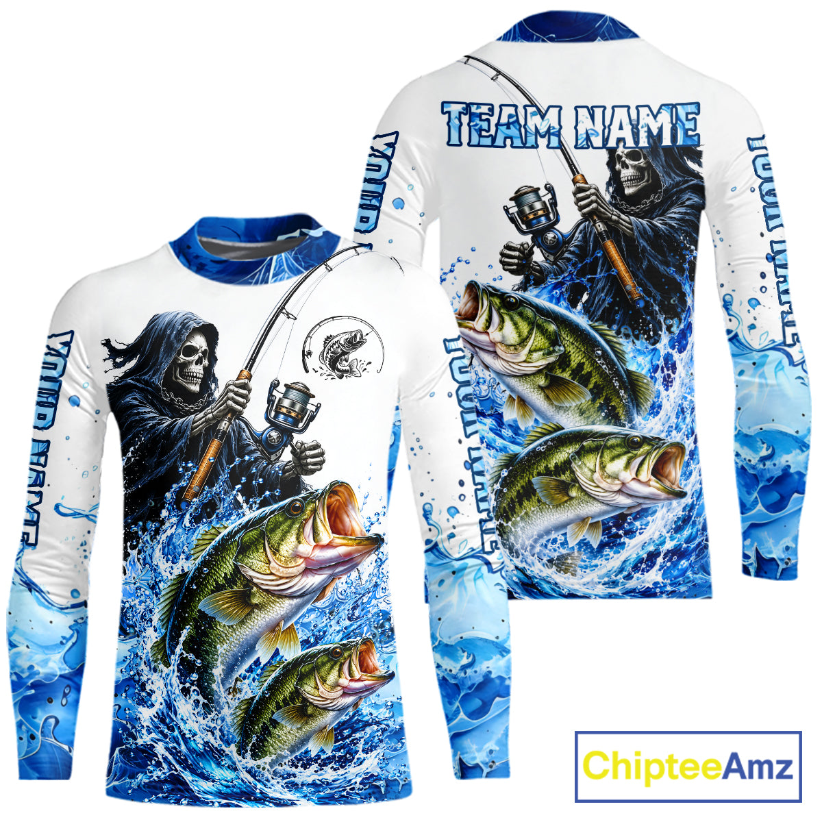 Custom Bass Fishing Jersey Long Sleeve Grim Reaper Largemouth Bass Duo Fishing Shirt Apparel For Men NYN4357