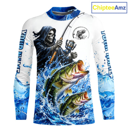 Custom Bass Fishing Jersey Long Sleeve Grim Reaper Largemouth Bass Duo Fishing Shirt Apparel For Men NYN4357