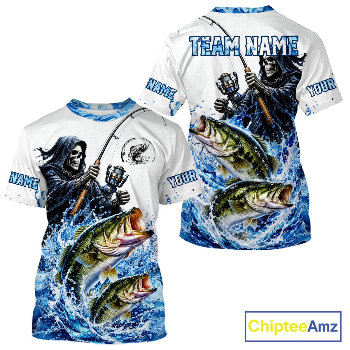 Custom Bass Fishing Jersey Long Sleeve Grim Reaper Largemouth Bass Duo Fishing Shirt Apparel For Men NYN4357