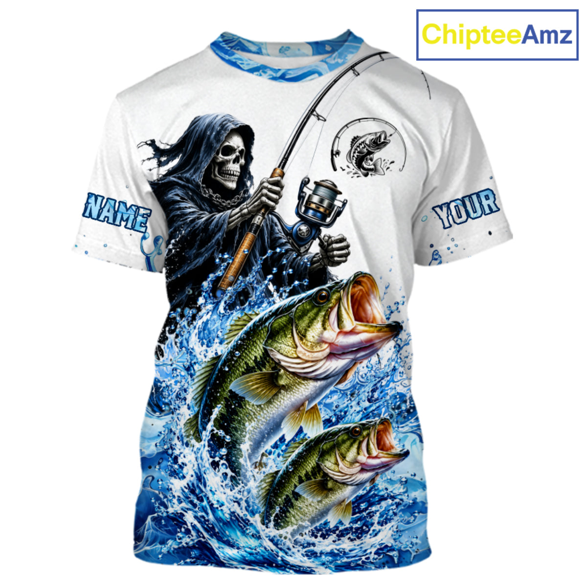 Custom Bass Fishing Jersey Long Sleeve Grim Reaper Largemouth Bass Duo Fishing Shirt Apparel For Men NYN4357