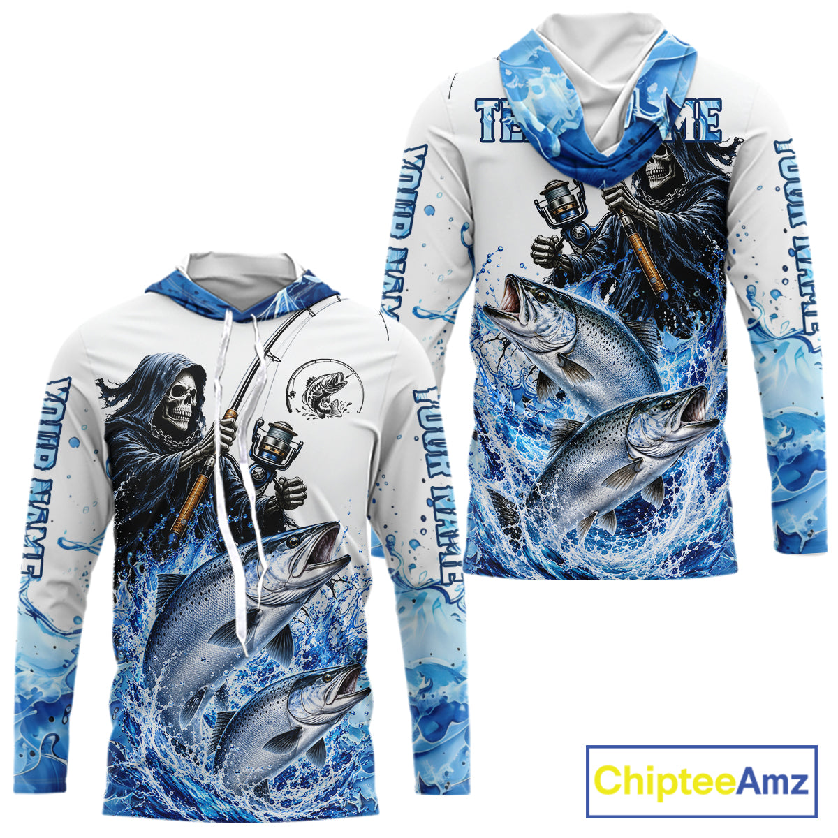 Custom Salmon Fishing Jersey Long Sleeve Grim Reaper Chinook Salmon Duo Fishing Shirt Apparel For Men NYN4358