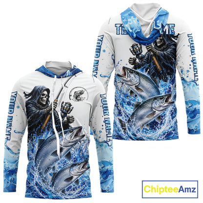 Custom Salmon Fishing Jersey Long Sleeve Grim Reaper Chinook Salmon Duo Fishing Shirt Apparel For Men NYN4358