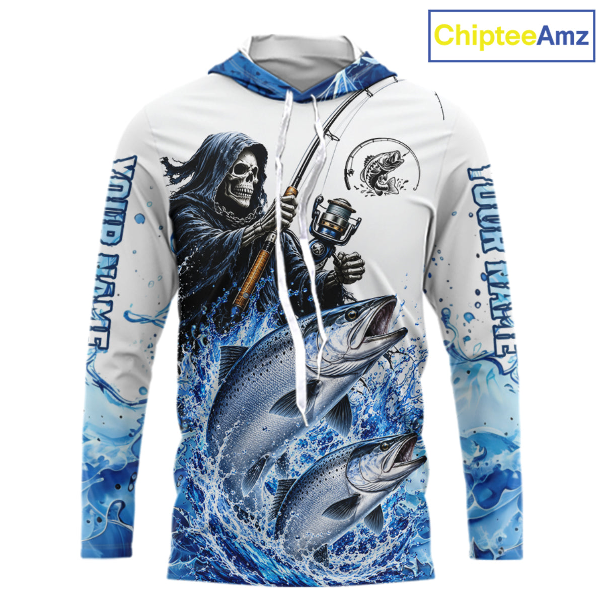 Custom Salmon Fishing Jersey Long Sleeve Grim Reaper Chinook Salmon Duo Fishing Shirt Apparel For Men NYN4358