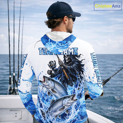 Custom Salmon Fishing Jersey Long Sleeve Grim Reaper Chinook Salmon Duo Fishing Shirt Apparel For Men NYN4358