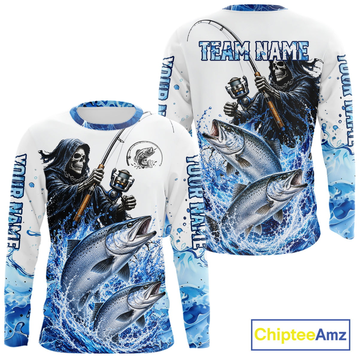 Custom Salmon Fishing Jersey Long Sleeve Grim Reaper Chinook Salmon Duo Fishing Shirt Apparel For Men NYN4358