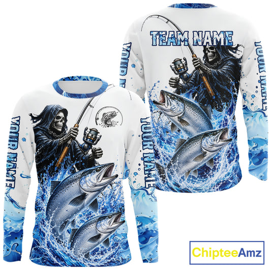Custom Salmon Fishing Jersey Long Sleeve Grim Reaper Chinook Salmon Duo Fishing Shirt Apparel For Men NYN4358