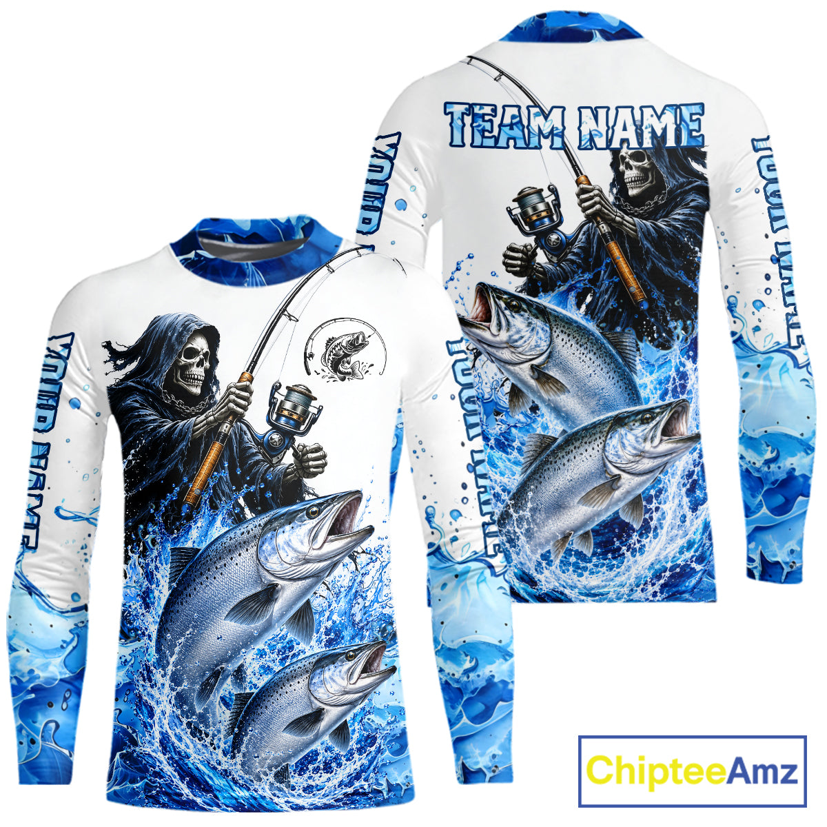 Custom Salmon Fishing Jersey Long Sleeve Grim Reaper Chinook Salmon Duo Fishing Shirt Apparel For Men NYN4358