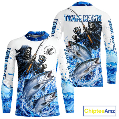 Custom Salmon Fishing Jersey Long Sleeve Grim Reaper Chinook Salmon Duo Fishing Shirt Apparel For Men NYN4358