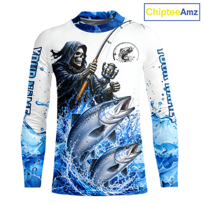 Custom Salmon Fishing Jersey Long Sleeve Grim Reaper Chinook Salmon Duo Fishing Shirt Apparel For Men NYN4358