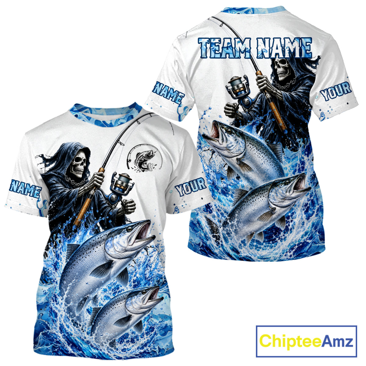 Custom Salmon Fishing Jersey Long Sleeve Grim Reaper Chinook Salmon Duo Fishing Shirt Apparel For Men NYN4358