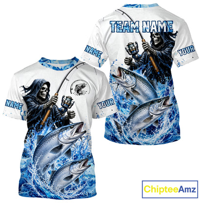 Custom Salmon Fishing Jersey Long Sleeve Grim Reaper Chinook Salmon Duo Fishing Shirt Apparel For Men NYN4358